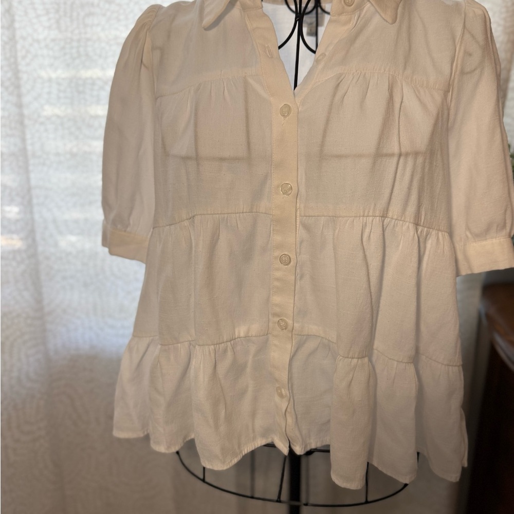 Rain x Francesca’s Women's White, Layered Button-Up Blouse, L - Picture 6 of 6